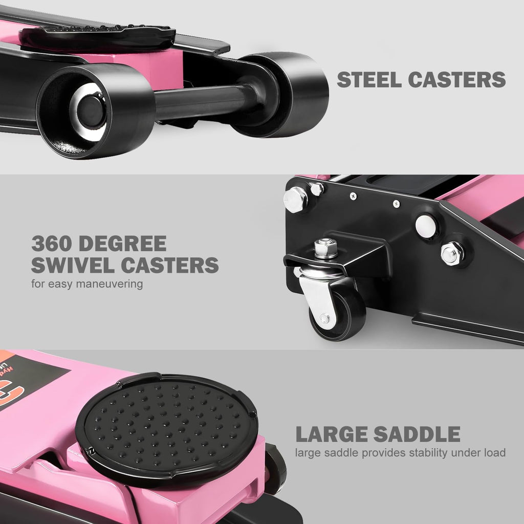 Low Profile Hydraulic Trolley Floor Jack 3 Ton Pink K422