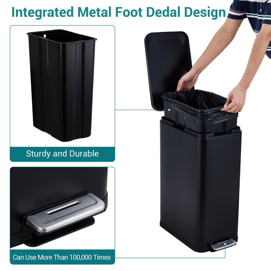 50L Slim Stainless Steel Trash Can with Lid H7449