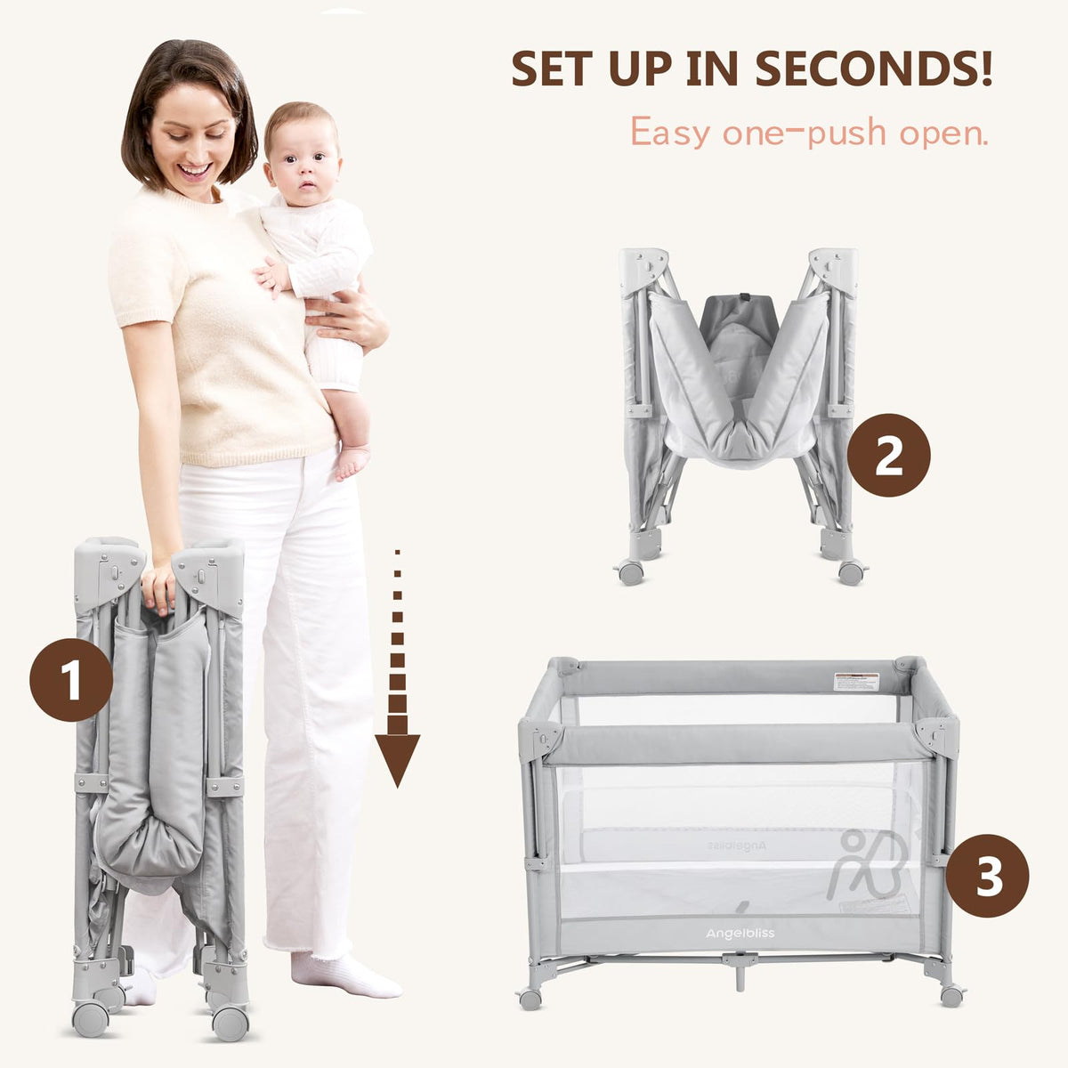 Pack and Play, Baby Bassinet Bedside Crib with Changer, Grey A221614