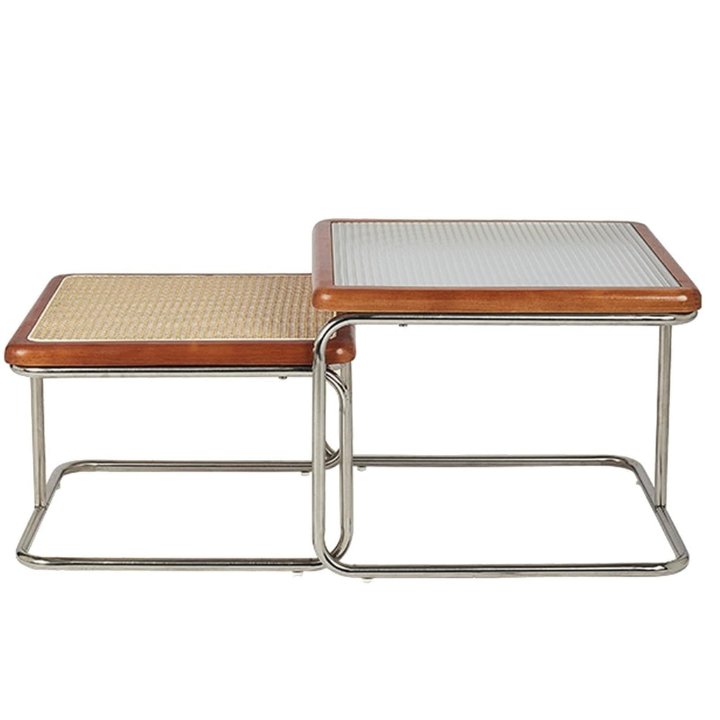 Mid Century Modern Coffee Table Set of 2 Square Metal Base U342791