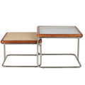 Mid Century Modern Coffee Table Set of 2 Square Metal Base U342791