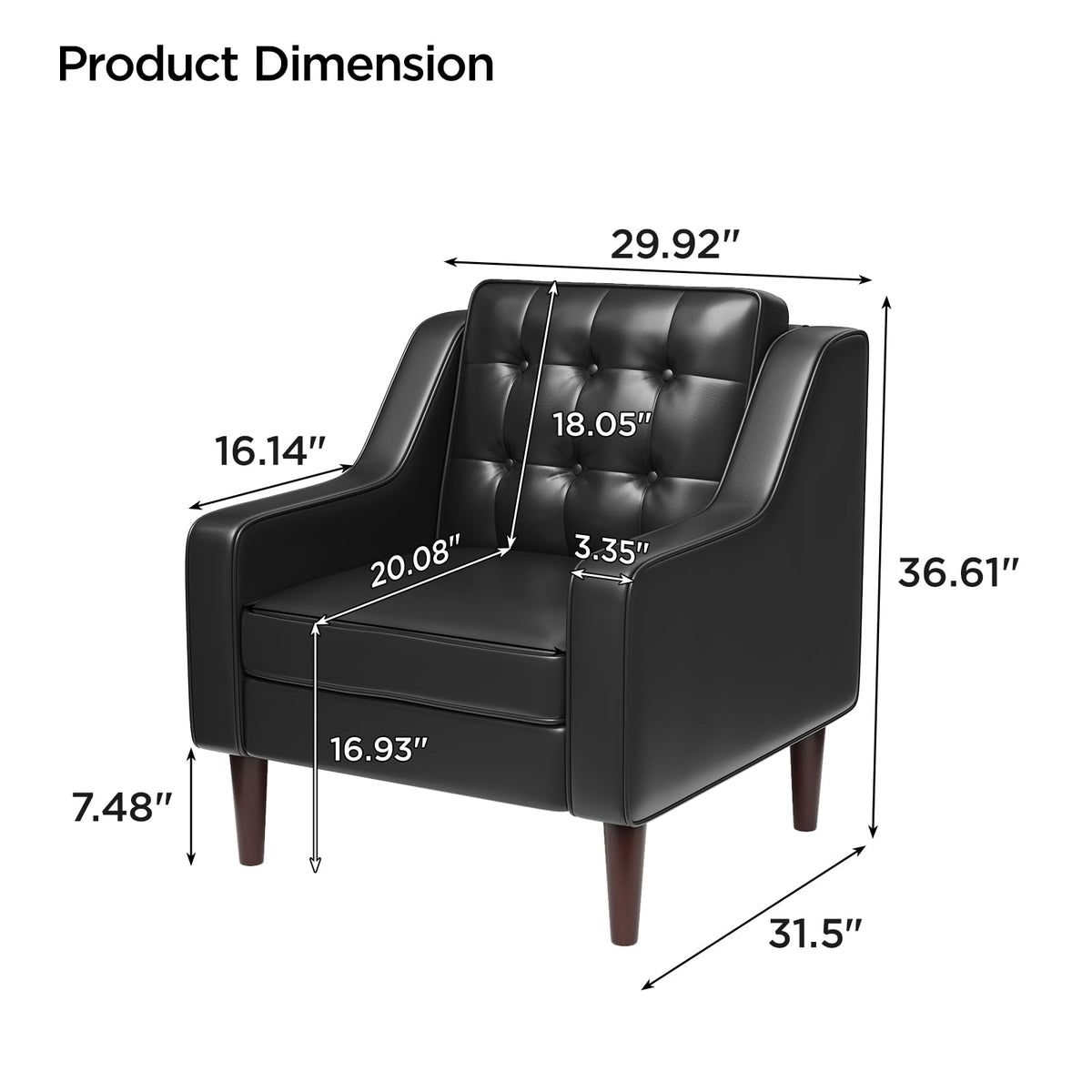 PU Leather Accent Chair Button-Tufted Upholstered Black N365