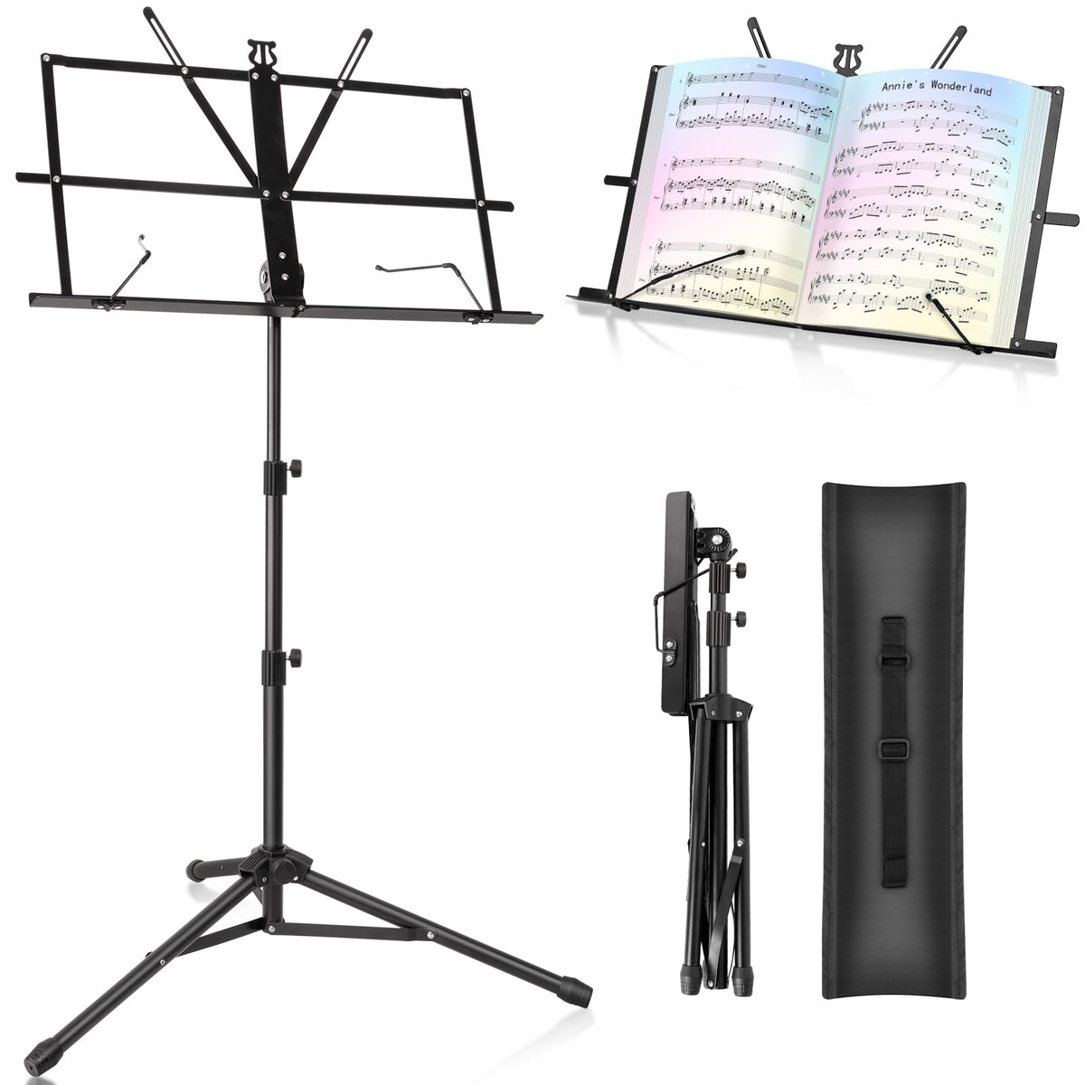 Black Adjustable Metal Music Stand with Carrying Bag N3726