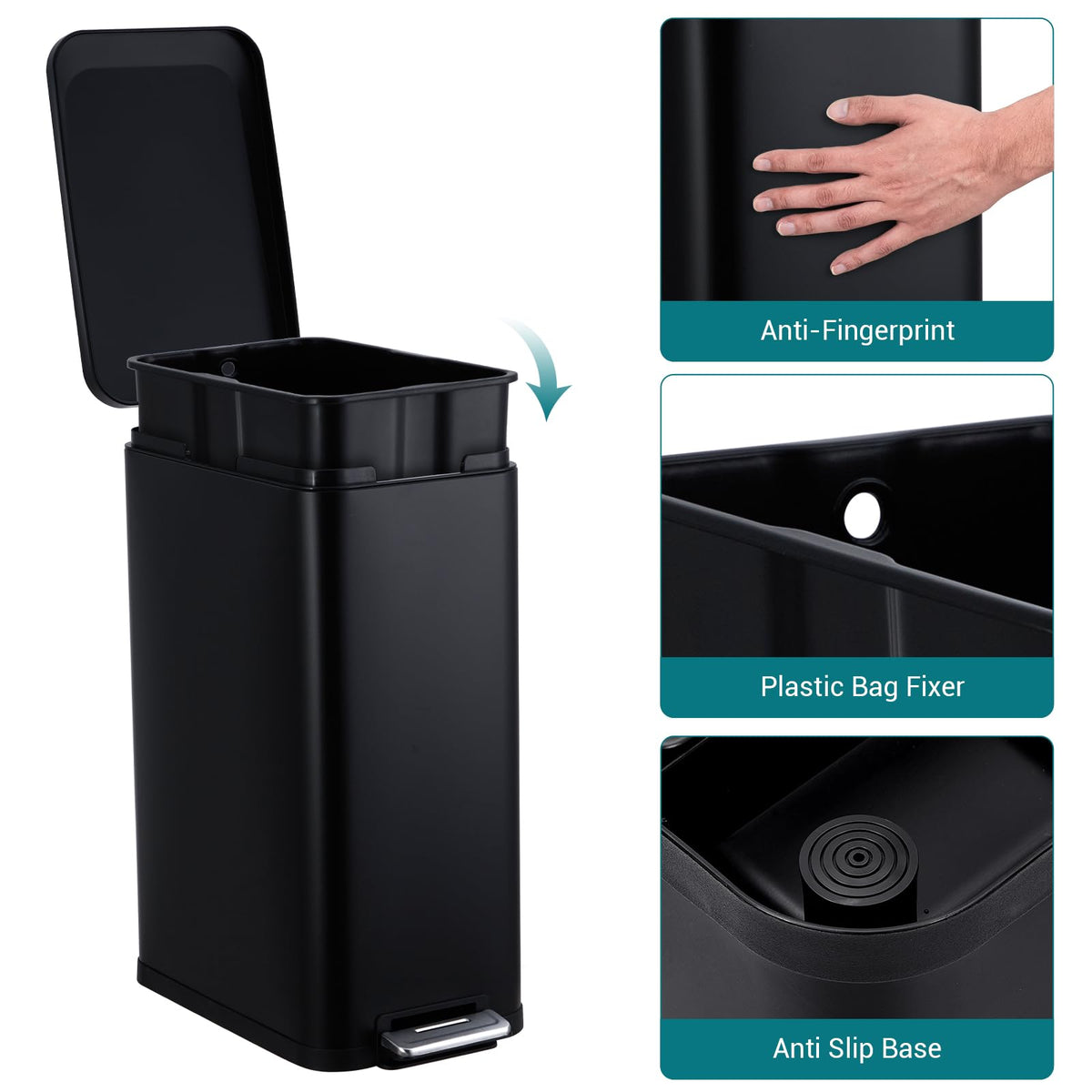 50L Slim Stainless Steel Trash Can with Lid H7449