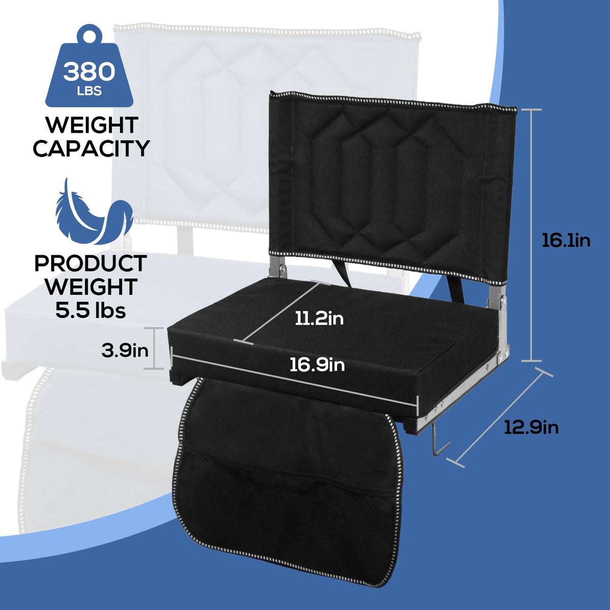 Padded Bleacher Chair Cushion with Backrest, 1 Pack, Black L925509