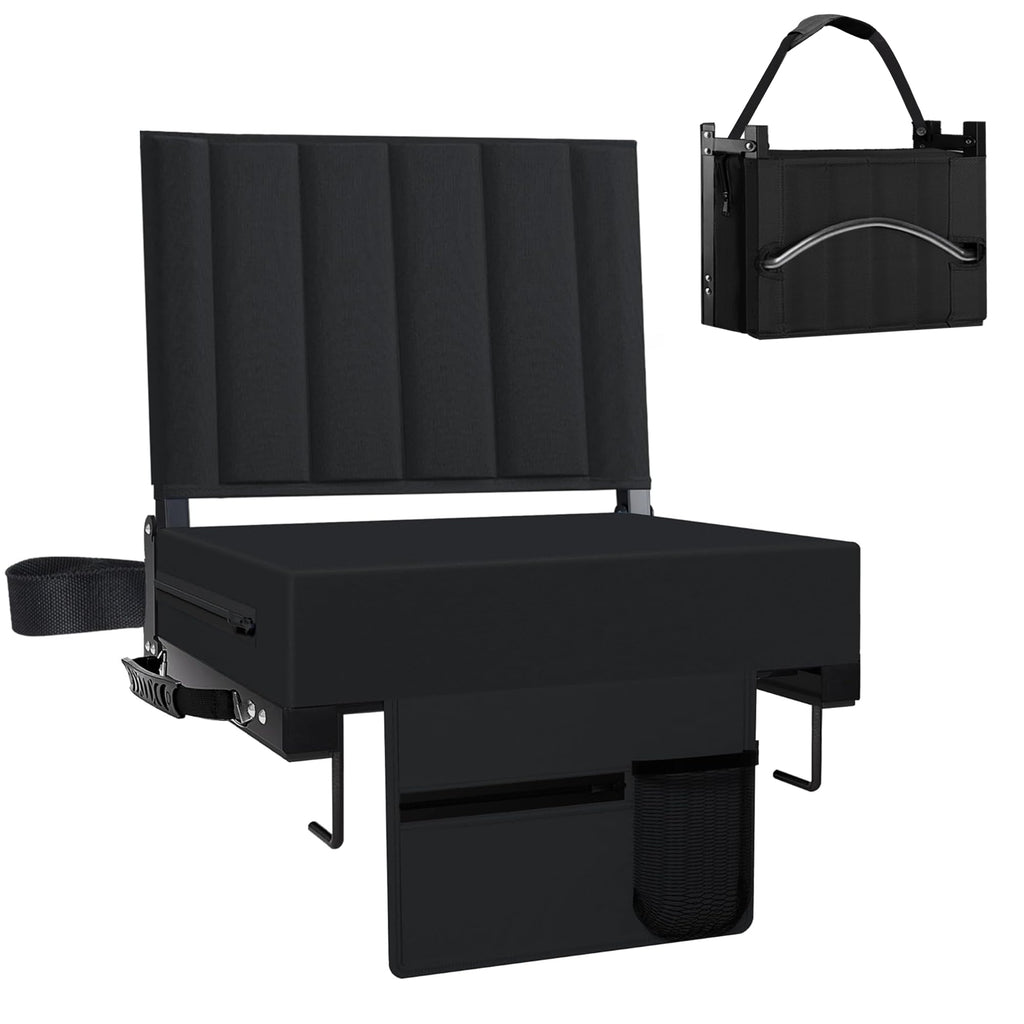 Black Padded Portable Folding Stadium Seat with Back Support and Cup Holder B65116