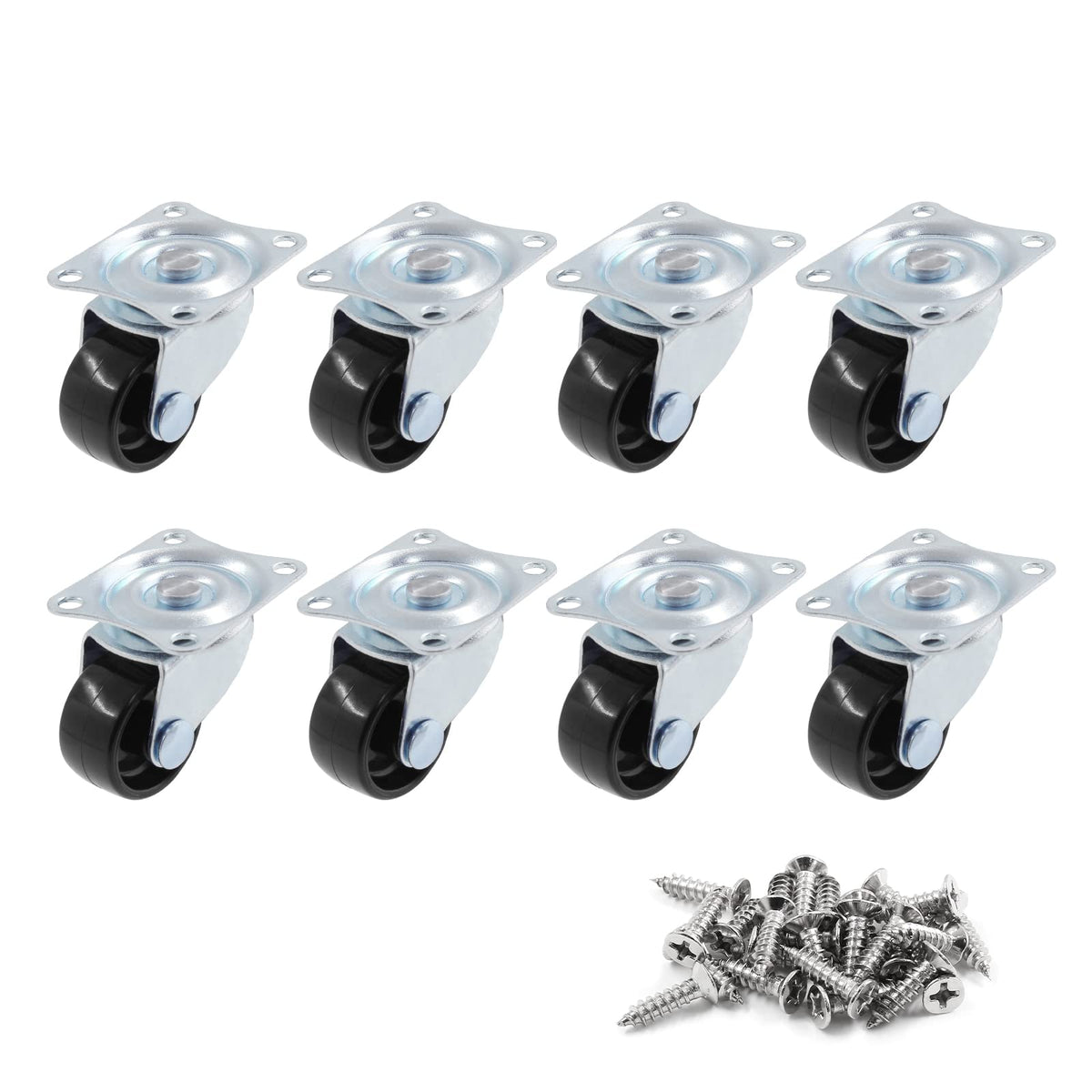 1 inch Swivel Caster Wheels Rubber Base, 8pcs W31422