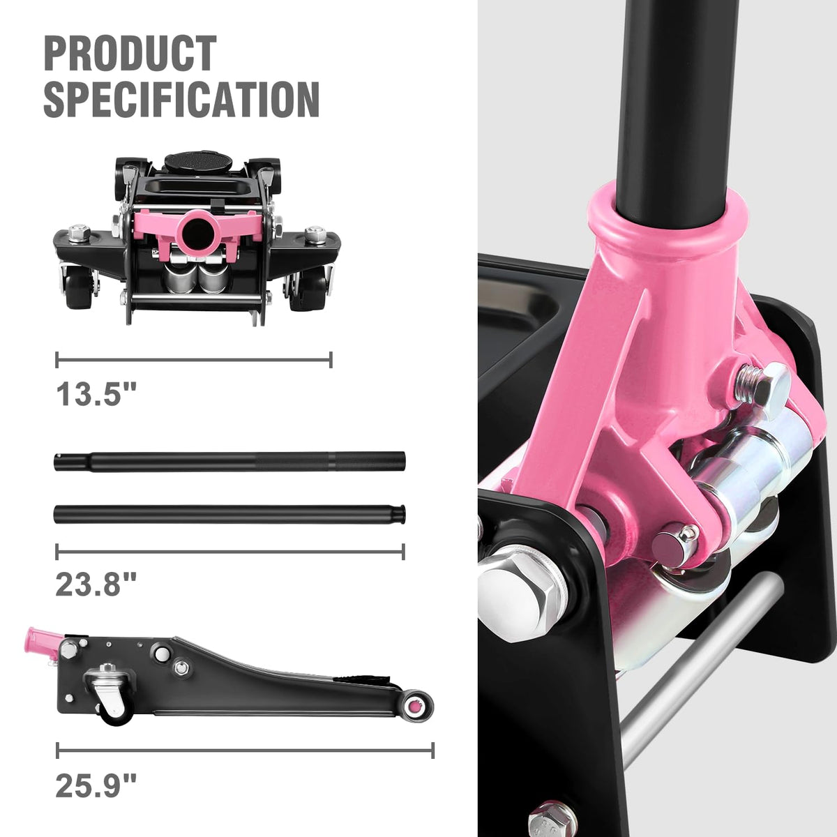 Low Profile Hydraulic Trolley Floor Jack 3 Ton Pink K422