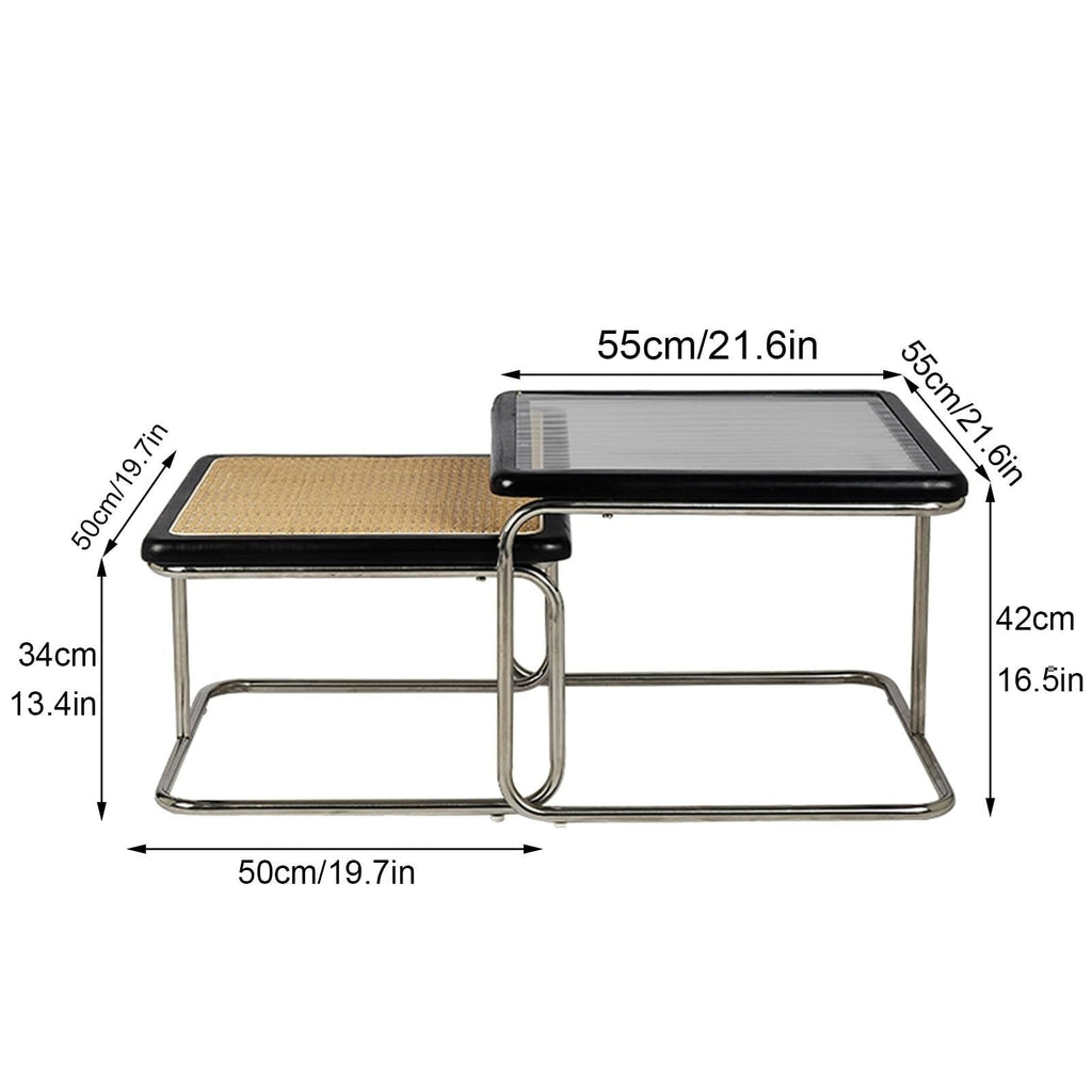 Mid Century Modern Coffee Table Set of 2 Square Metal Base U342791