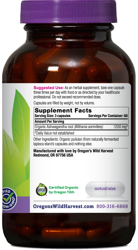 Organic Ashwagandha Herbal Supplements 180 Count B15858