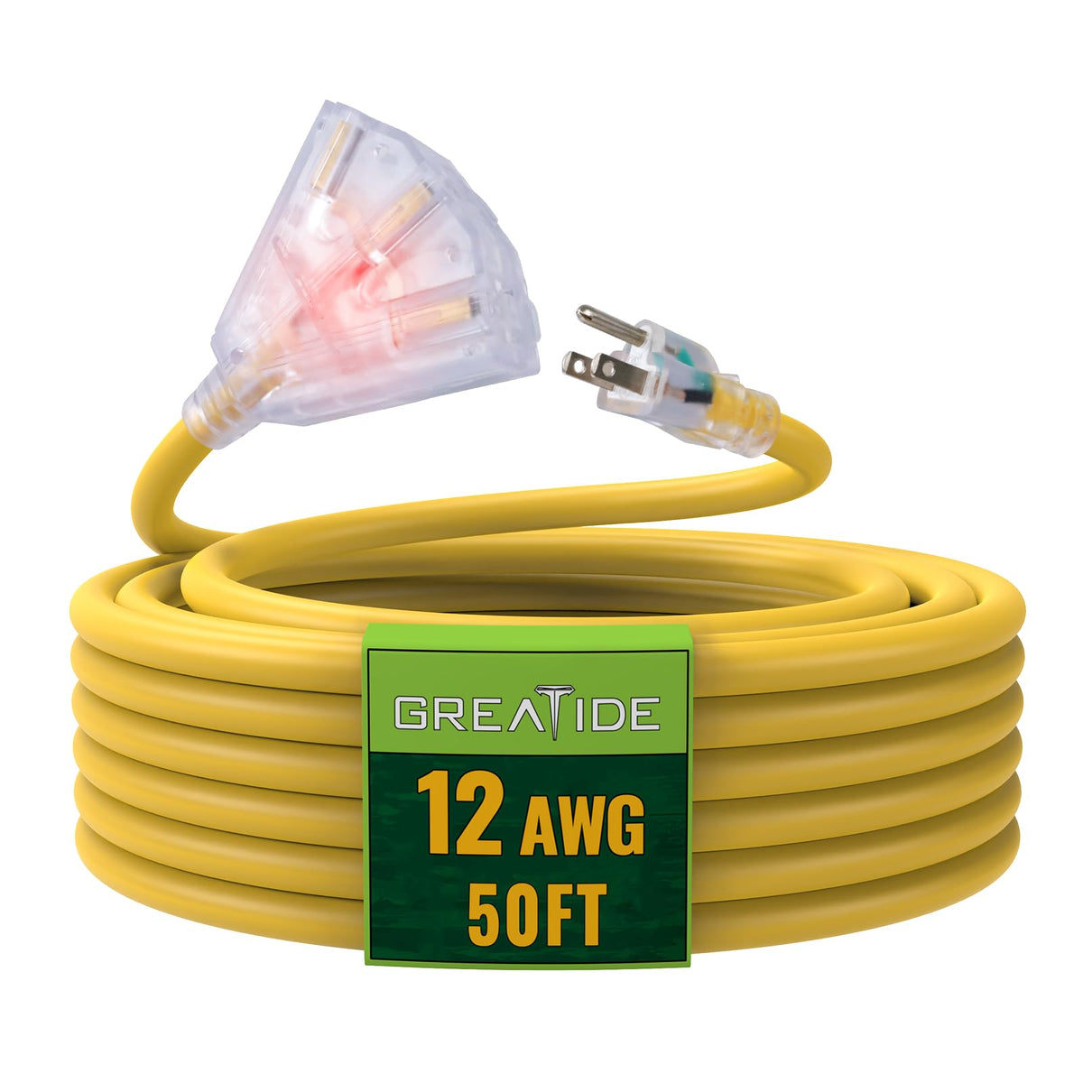 50 Ft Yellow Heavy Duty Outdoor Extension Cord with 3 Outlets D589461