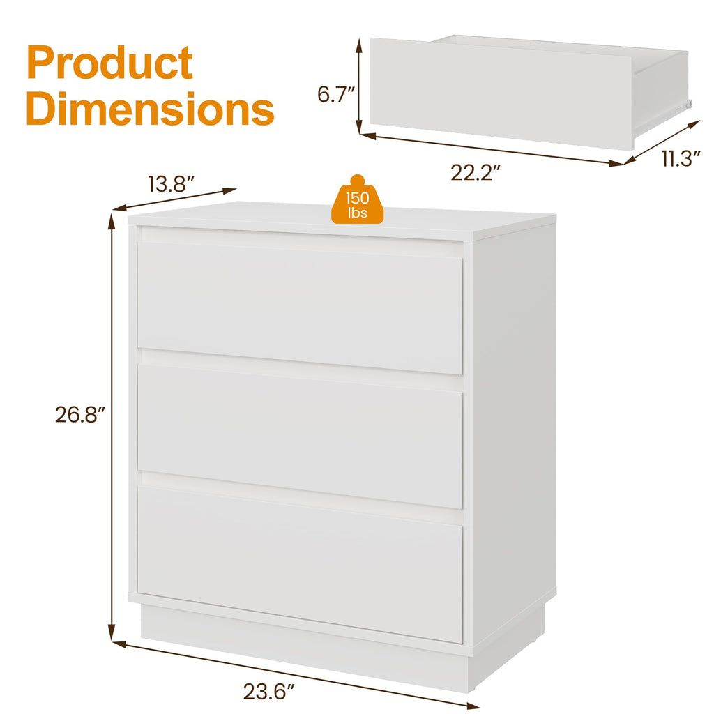 White 3 Drawer Nightstand K83609
