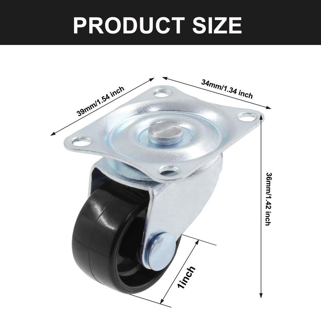 1 inch Swivel Caster Wheels Rubber Base, 8pcs W31422