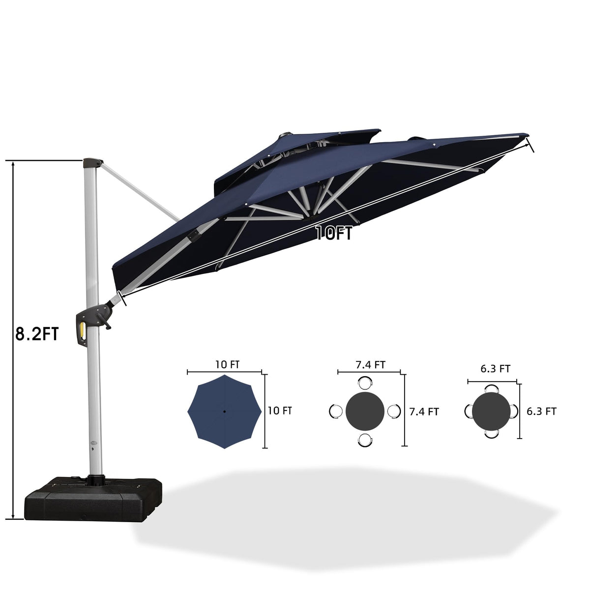 Navy Blue 10 FT Cantilever Patio Umbrella with Base J93766