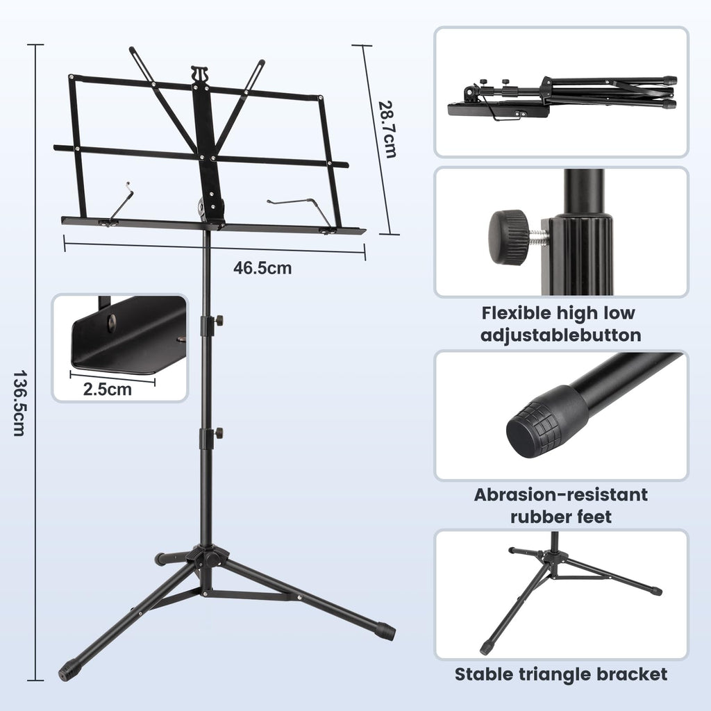 Black Adjustable Metal Music Stand with Carrying Bag N3726