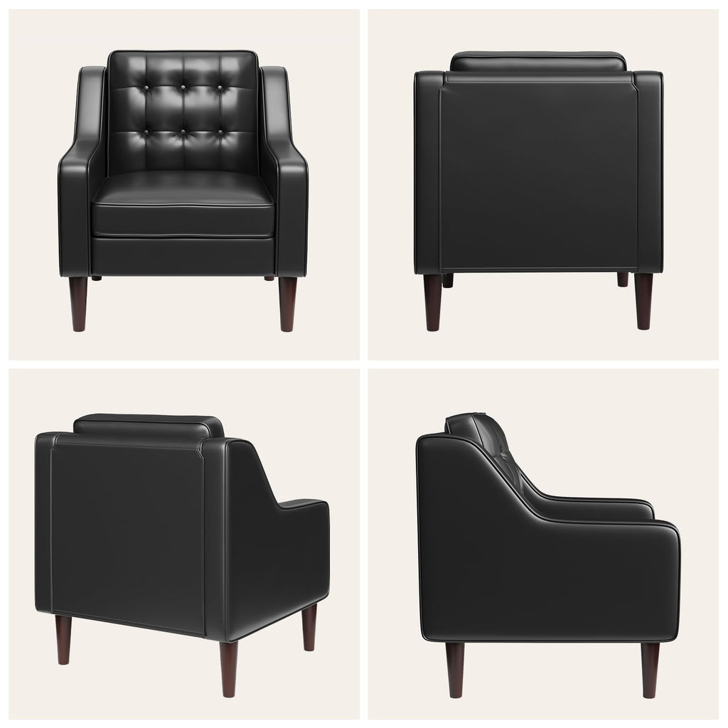 PU Leather Accent Chair Button-Tufted Upholstered Black N365