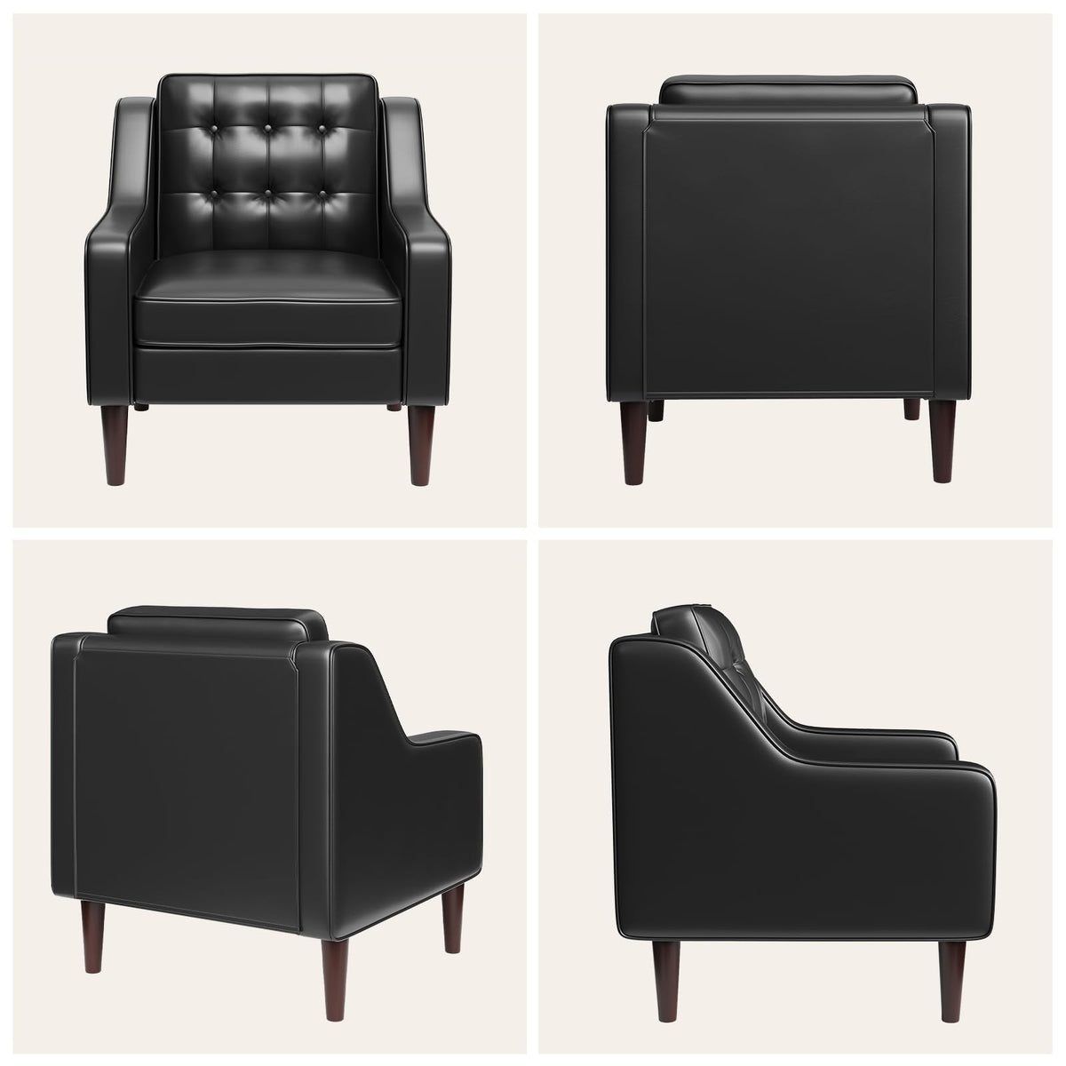 PU Leather Accent Chair Button-Tufted Upholstered Black N365