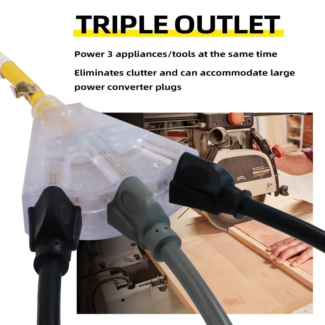 50 Ft Yellow Heavy Duty Outdoor Extension Cord with 3 Outlets D589461