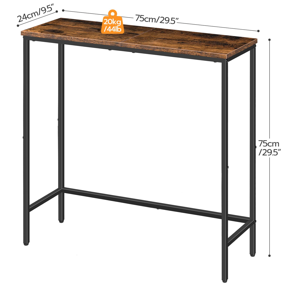 Narrow Console Table, Rustic Brown and Black T224