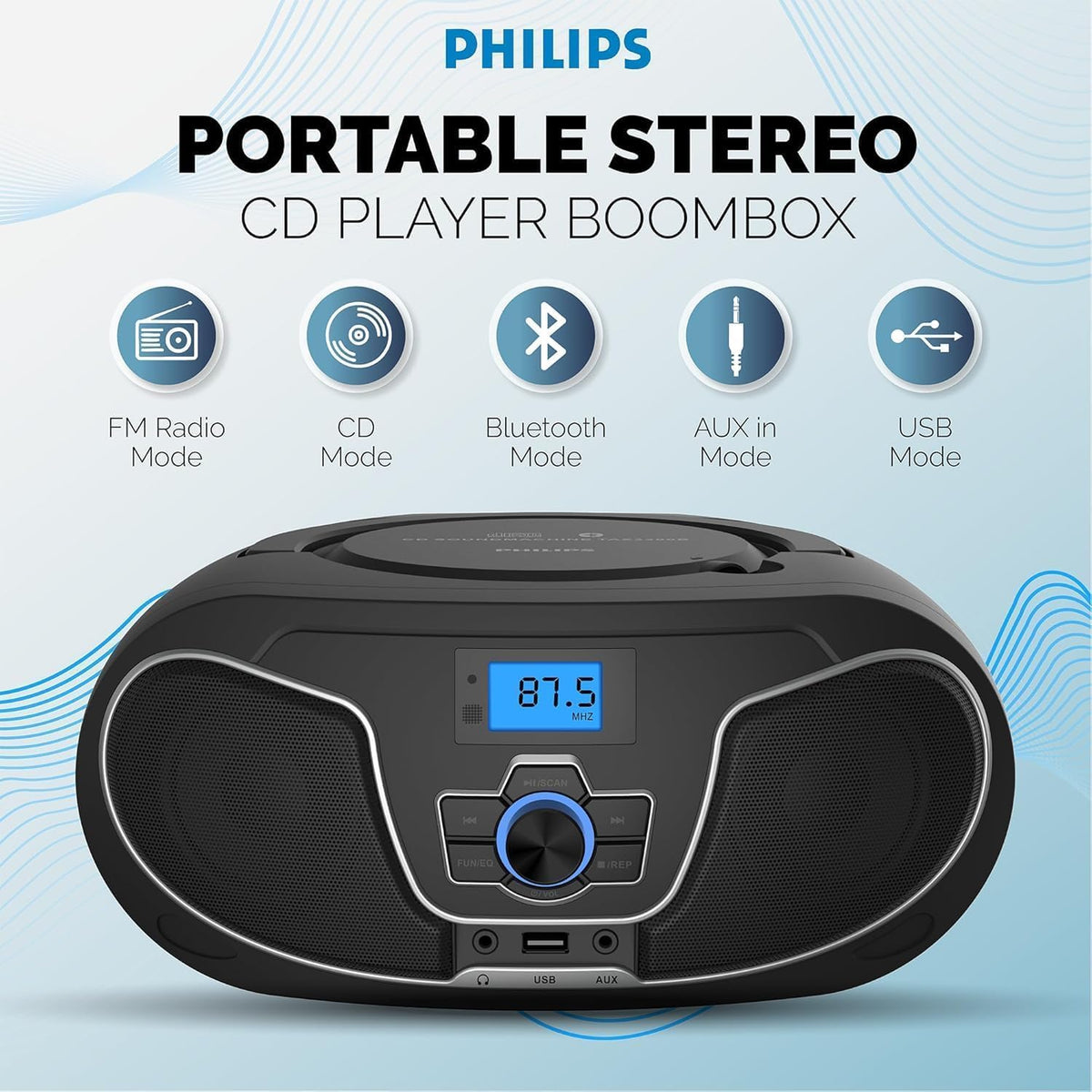 Portable Bluetooth CD Player Boombox with FM Radio H9841