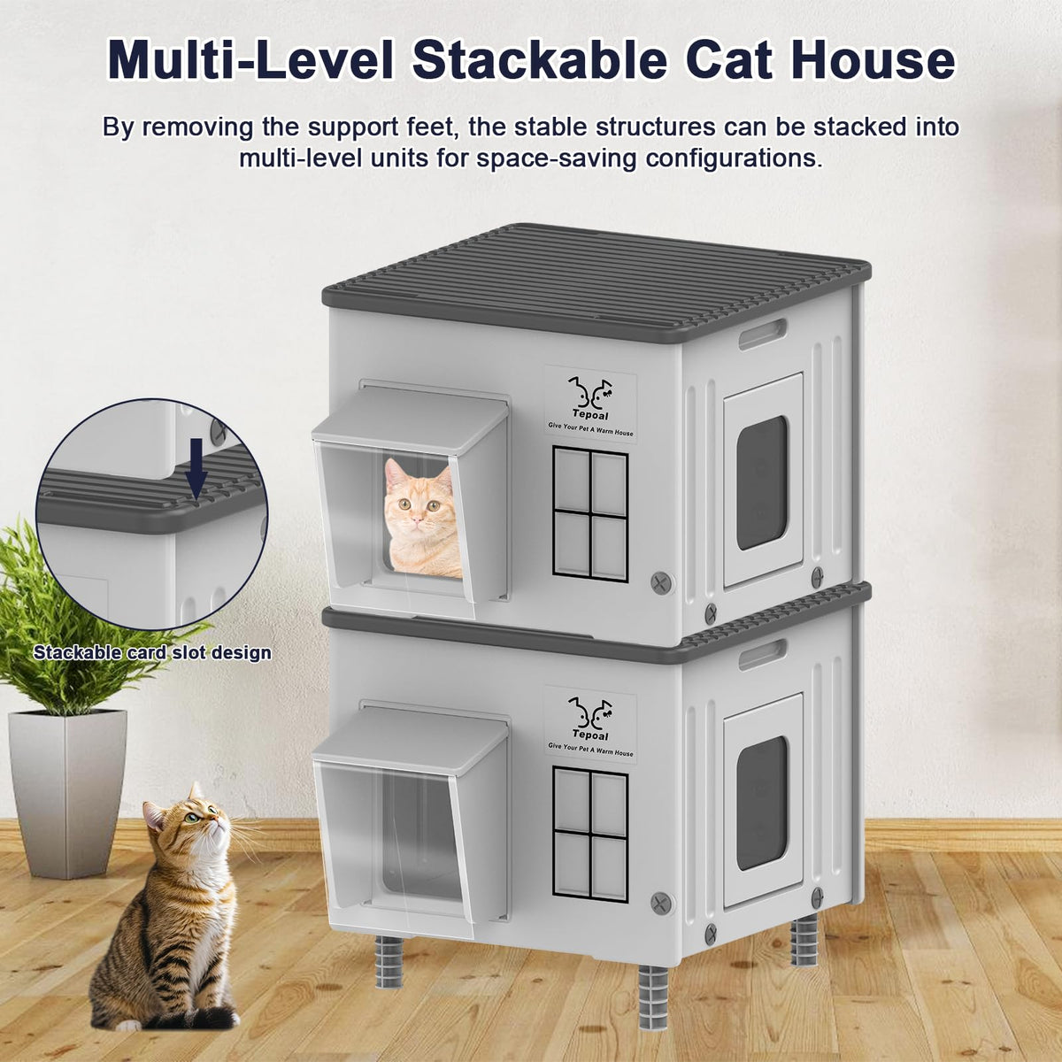 Heated Cat House with Safety Escape Doors and Heating Pads Y26975