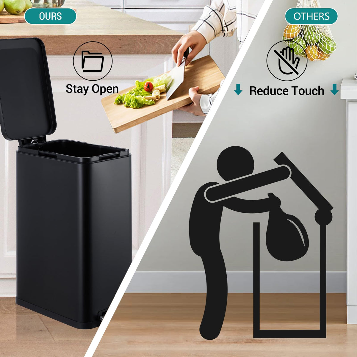 50L Slim Stainless Steel Trash Can with Lid H7449