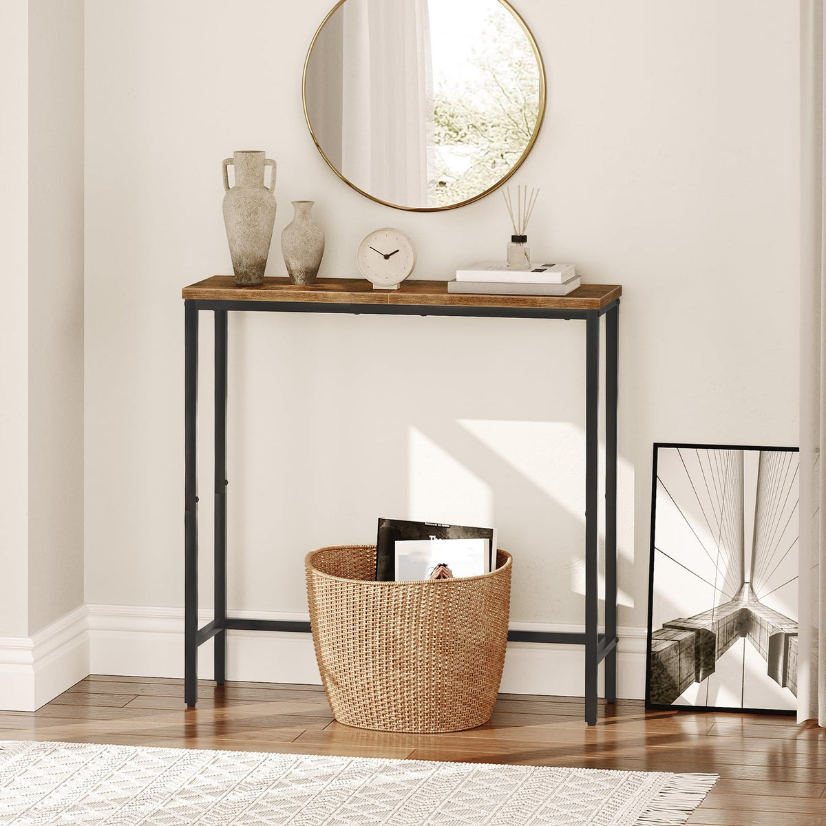 Narrow Console Table, Rustic Brown and Black T224