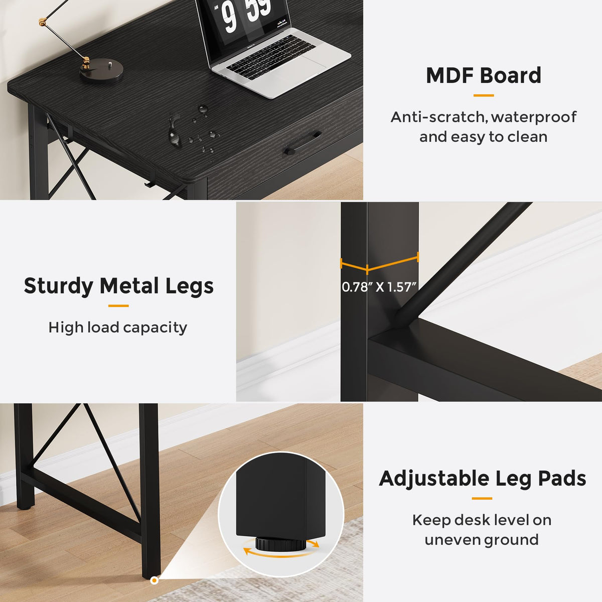 78.7 inch Black Computer Desk with 3 Drawers V530297