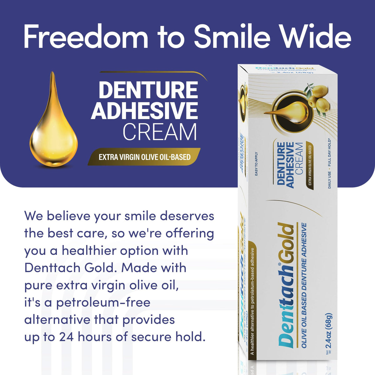 Gold Olive Oil Based Denture Adhesive Cream, Zinc Free, 2.4 Ounce P69322
