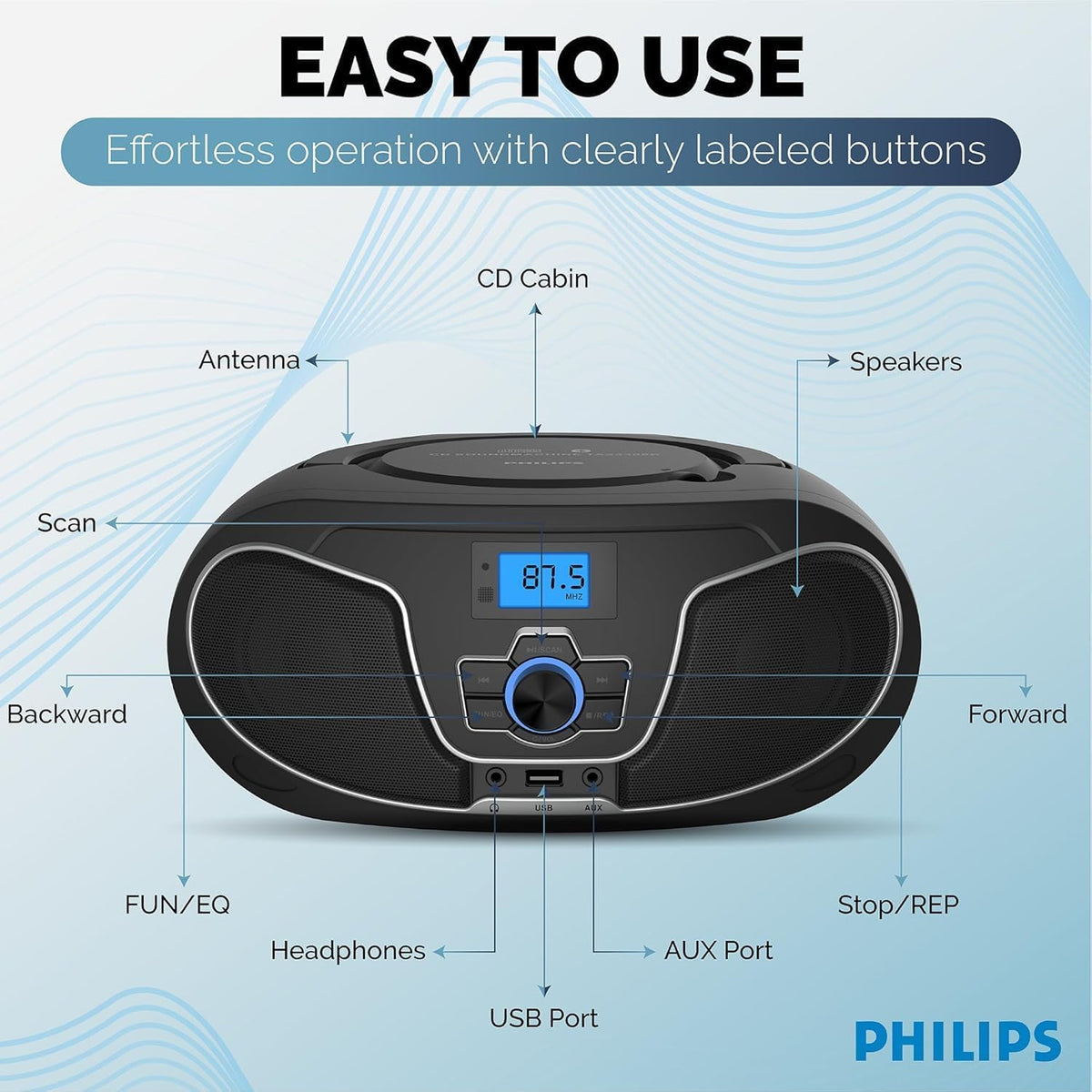 Portable Bluetooth CD Player Boombox with FM Radio H9841