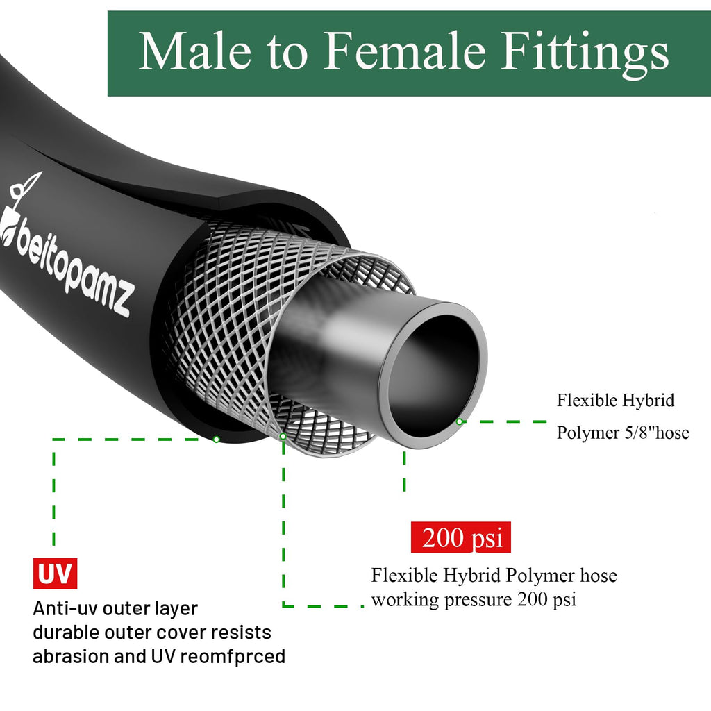 100 ft 5/8 in Heavy Duty Flexible Rubber Hybrid Garden Hose J640