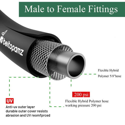 100 ft 5/8 in Heavy Duty Flexible Rubber Hybrid Garden Hose J640