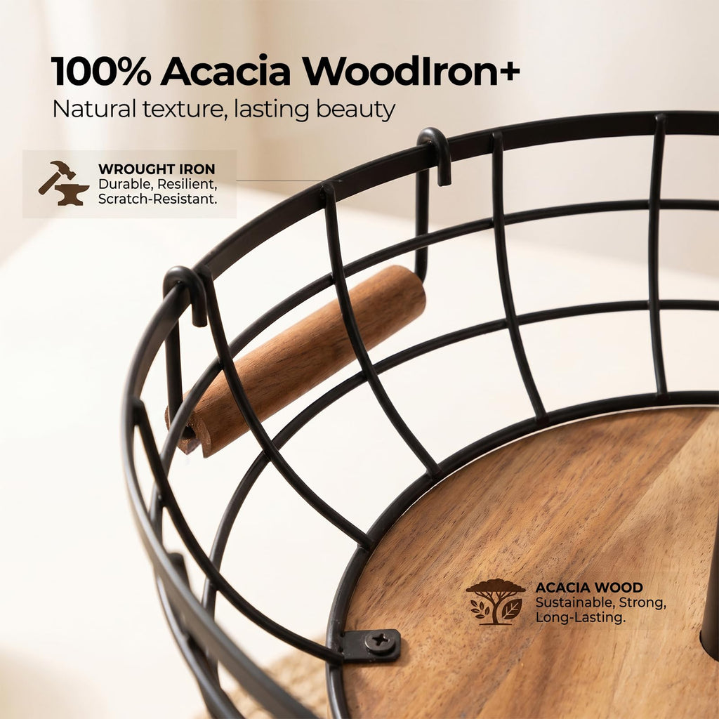 2-tier Metal Fruit Basket Bowl with Wooden Base W1938