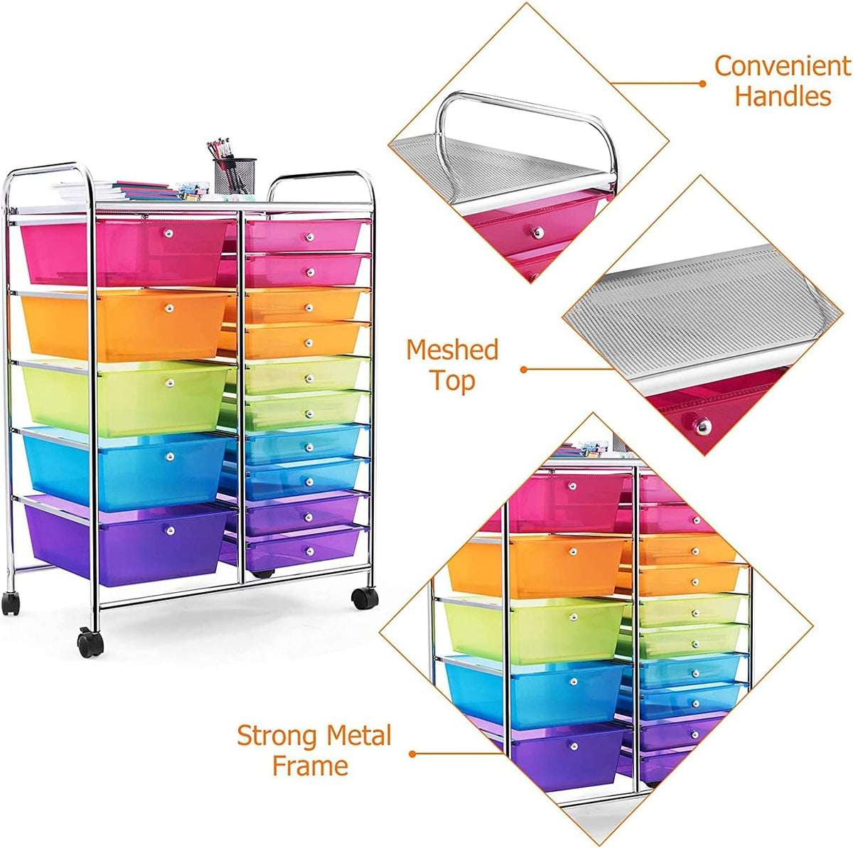 15 Drawer Rolling Storage Cart with Wheels G613