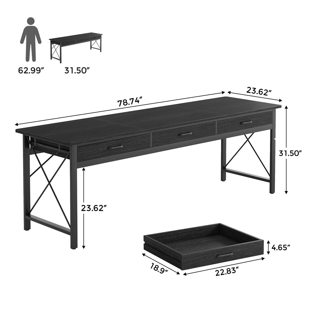 78.7 inch Black Computer Desk with 3 Drawers V530297