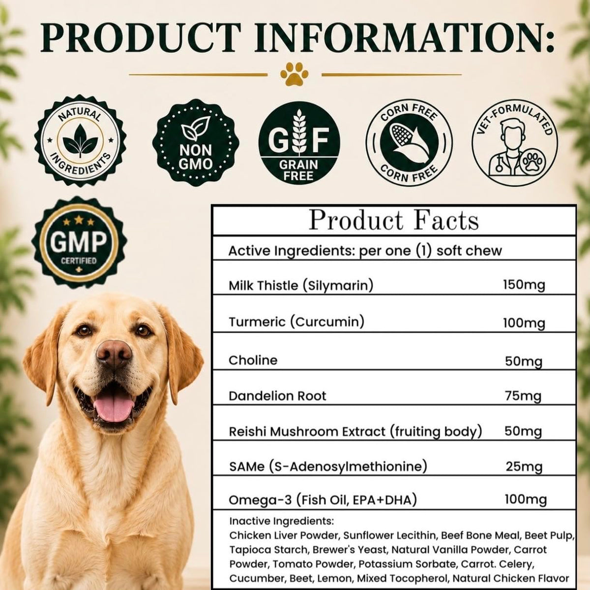 Liver Support Supplement for Dogs – Milk Thistle, Turmeric, Same & Choline – 90 Chews R598147