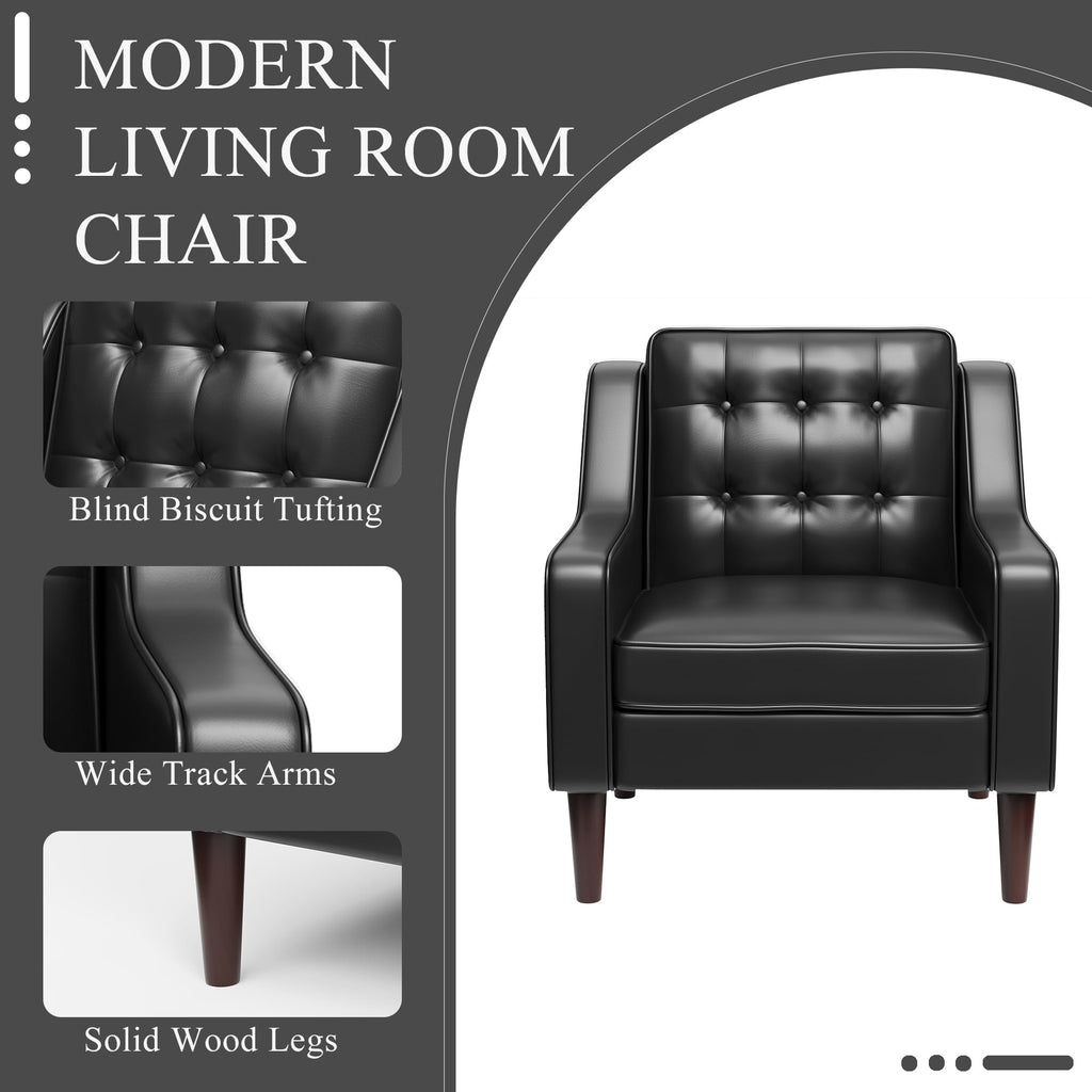 PU Leather Accent Chair Button-Tufted Upholstered Black N365