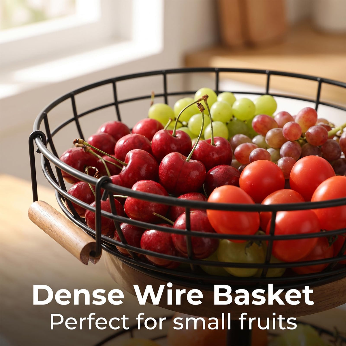 2-tier Metal Fruit Basket Bowl with Wooden Base W1938