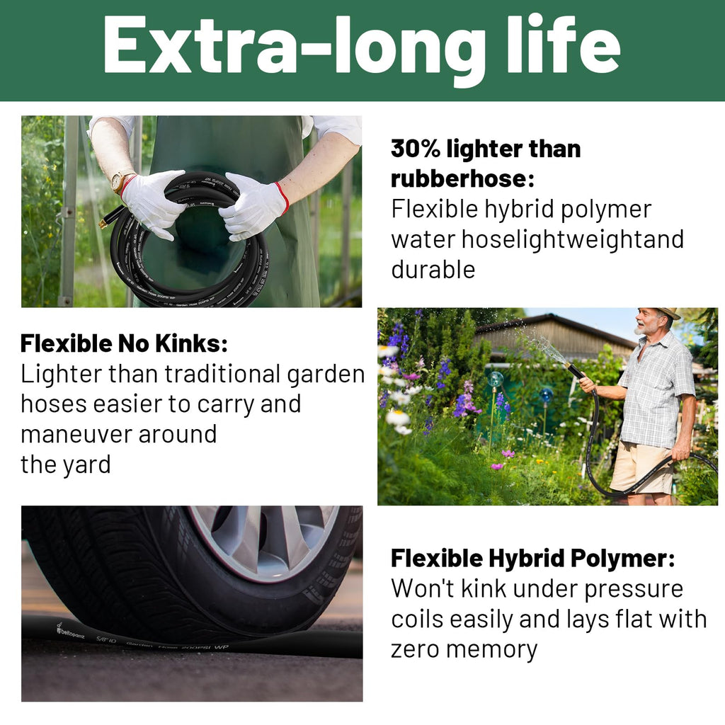 100 ft 5/8 in Heavy Duty Flexible Rubber Hybrid Garden Hose J640
