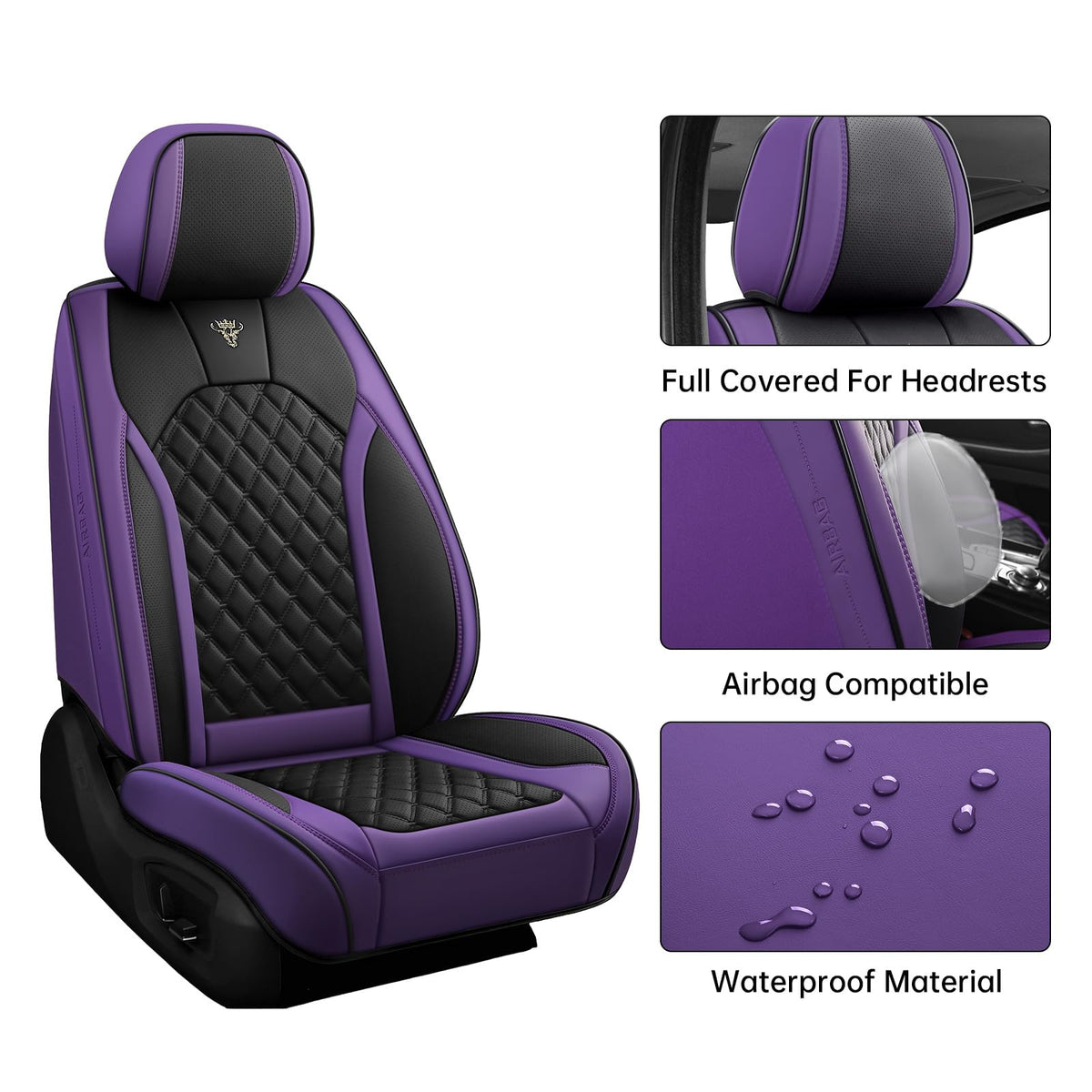Purple Black Leather Car Seat Covers Full Set Q2636