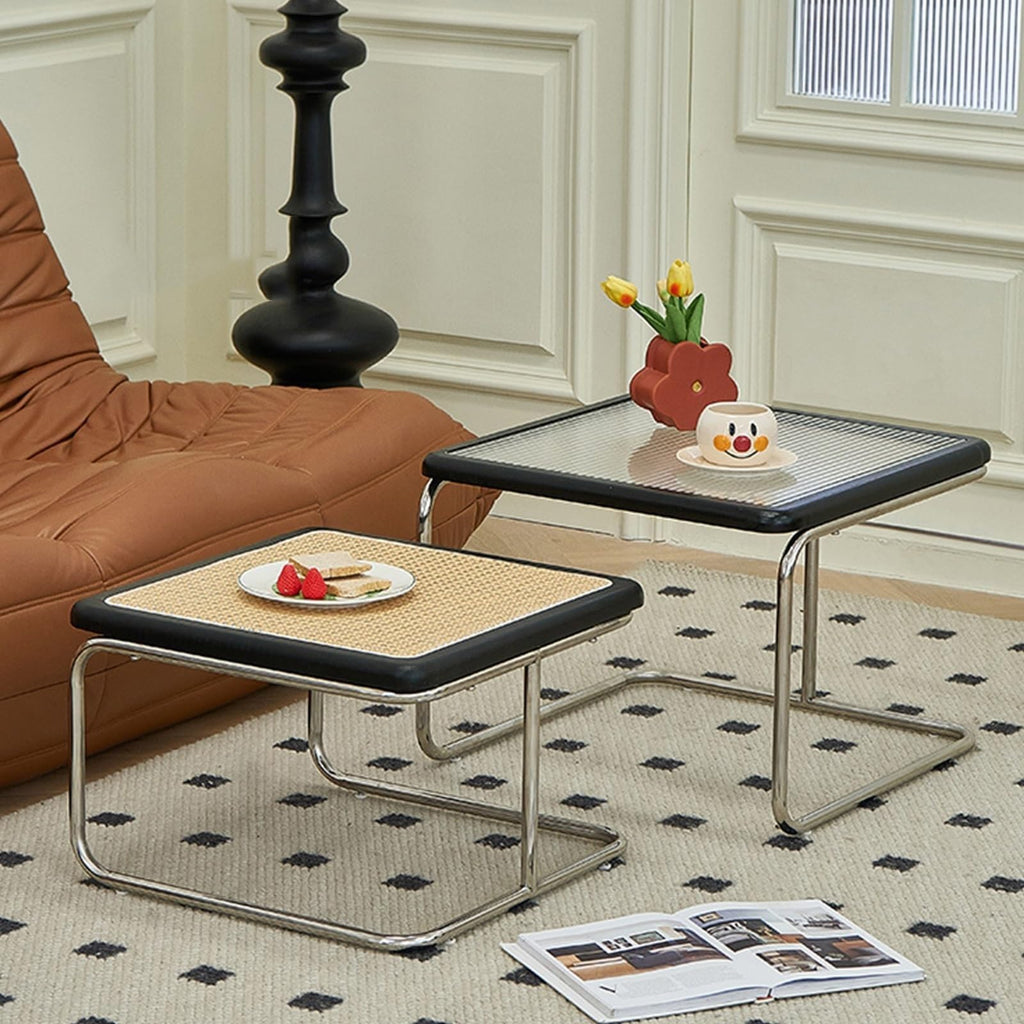 Mid Century Modern Coffee Table Set of 2 Square Metal Base U342791