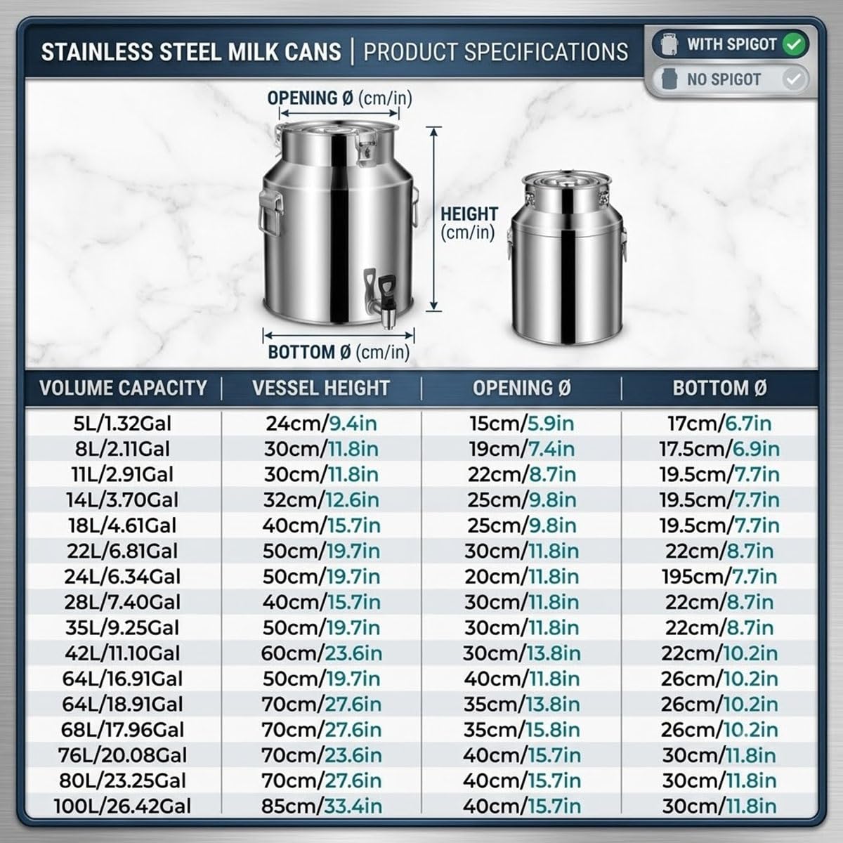 Food Grade Stainless Steel Milk Can with Sealed Lid B623035