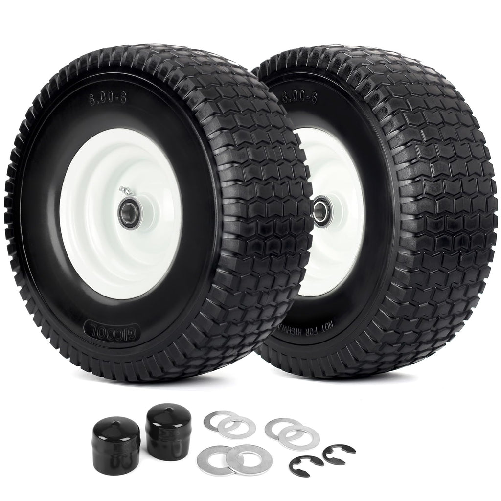 15x6.00-6 Flat Free Lawn Mower Tire and Wheel, 2 Pack W306656