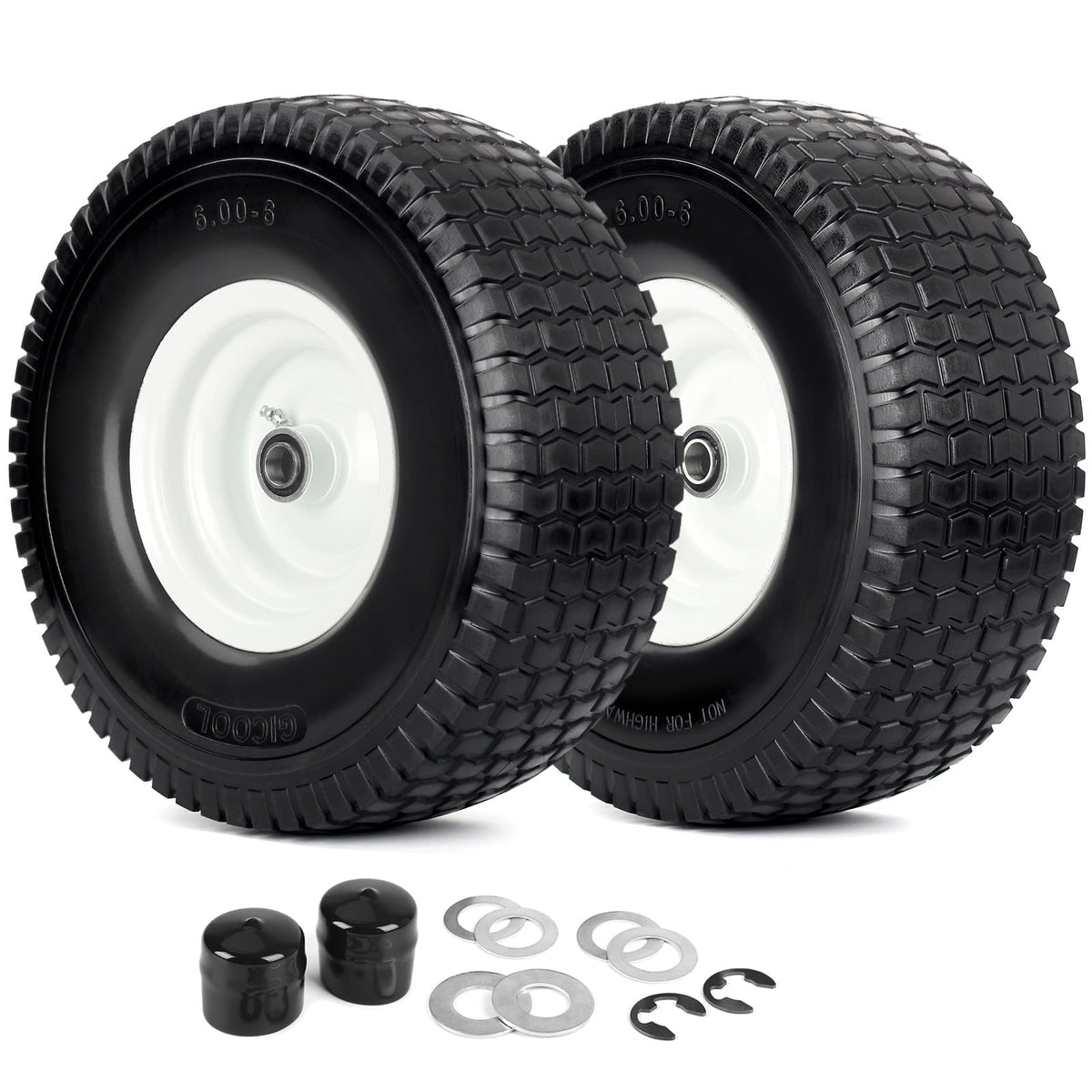 15x6.00-6 Flat Free Lawn Mower Tire and Wheel, 2 Pack W306656