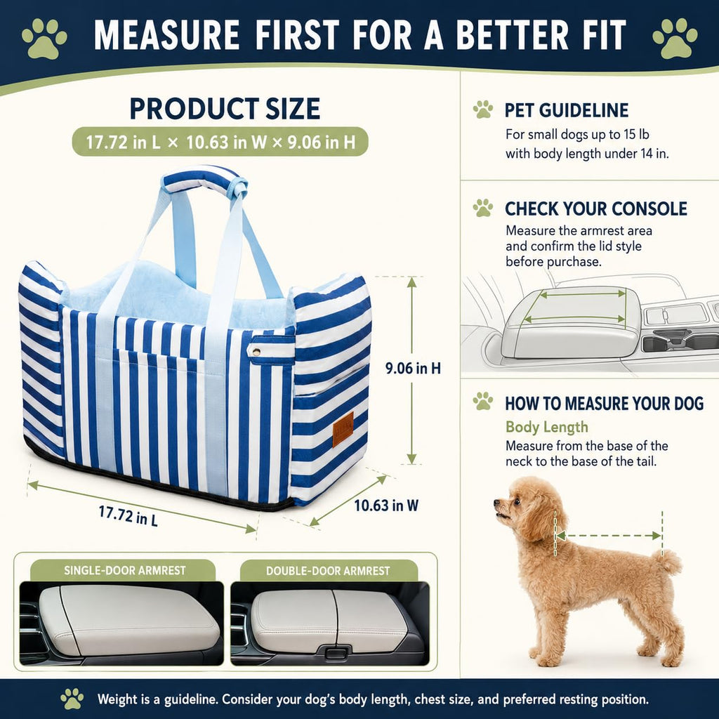 Dog Car Seat for Small Dogs to 15lbs Blue White Stripes H82779