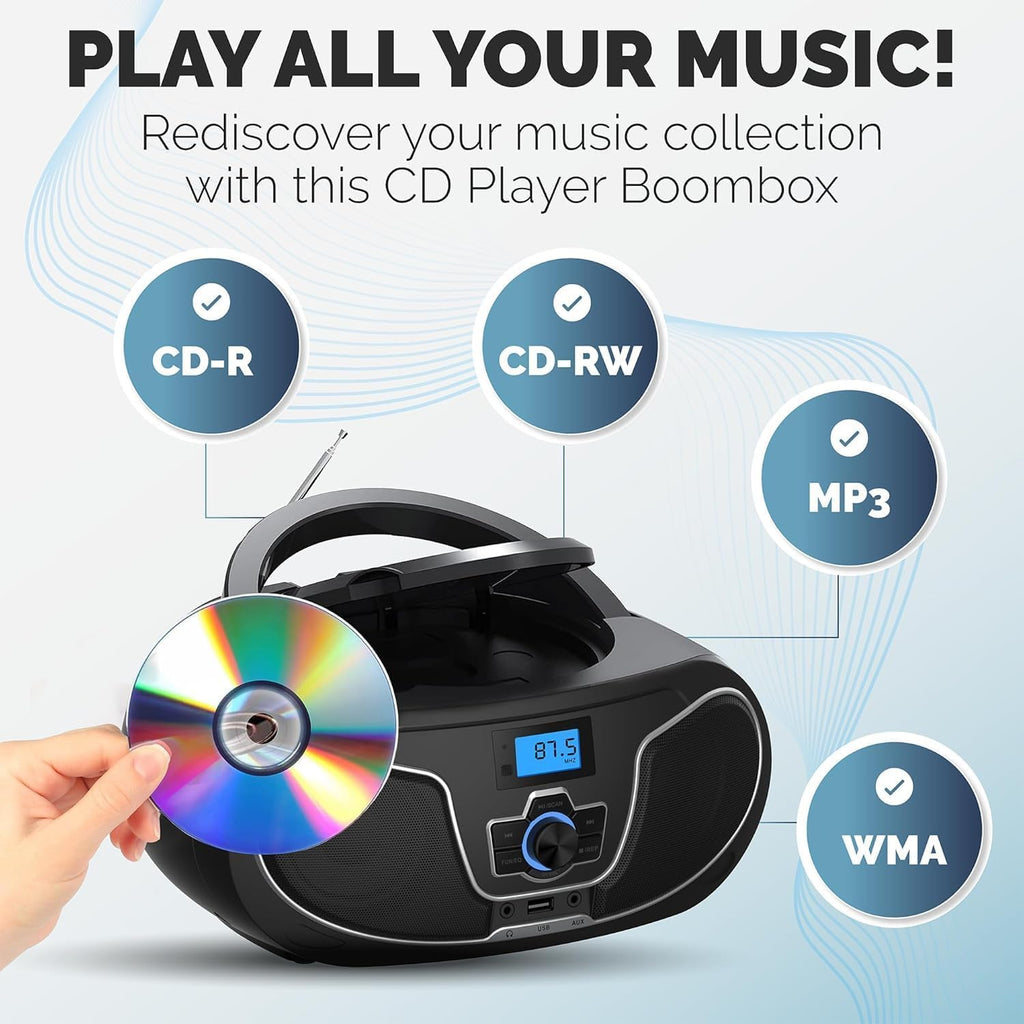Portable Bluetooth CD Player Boombox with FM Radio H9841