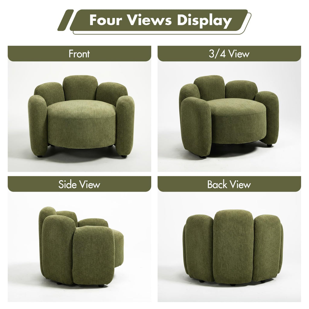 Green Mid-Century Modern Accent Chairs Set of 2 Upholstered Barrel Side Chairs with Solid Wood Base E8594