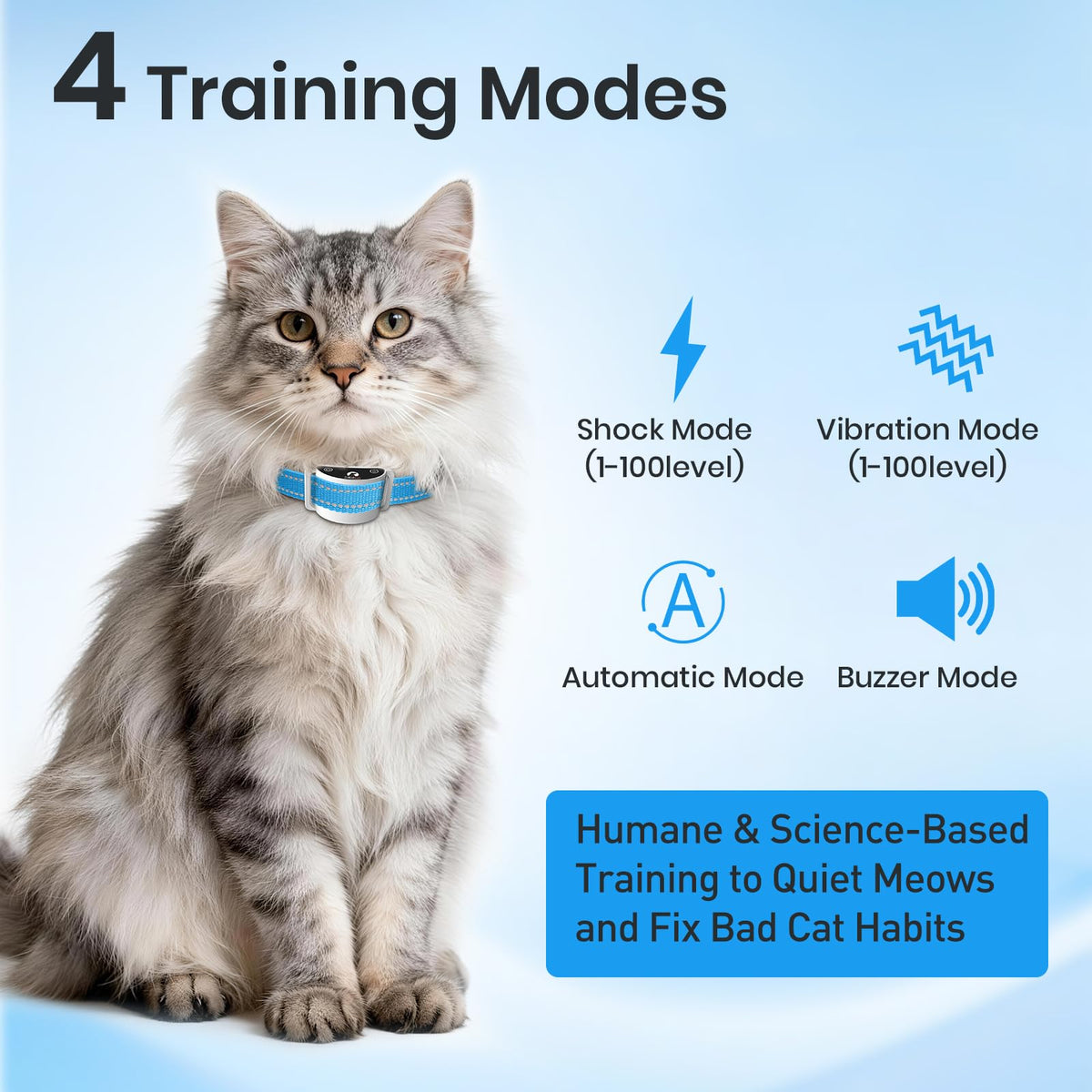 Lightweight Cat Training Collar with Remote, 4 Modes, IP67 Waterproof, Rechargeable W14084