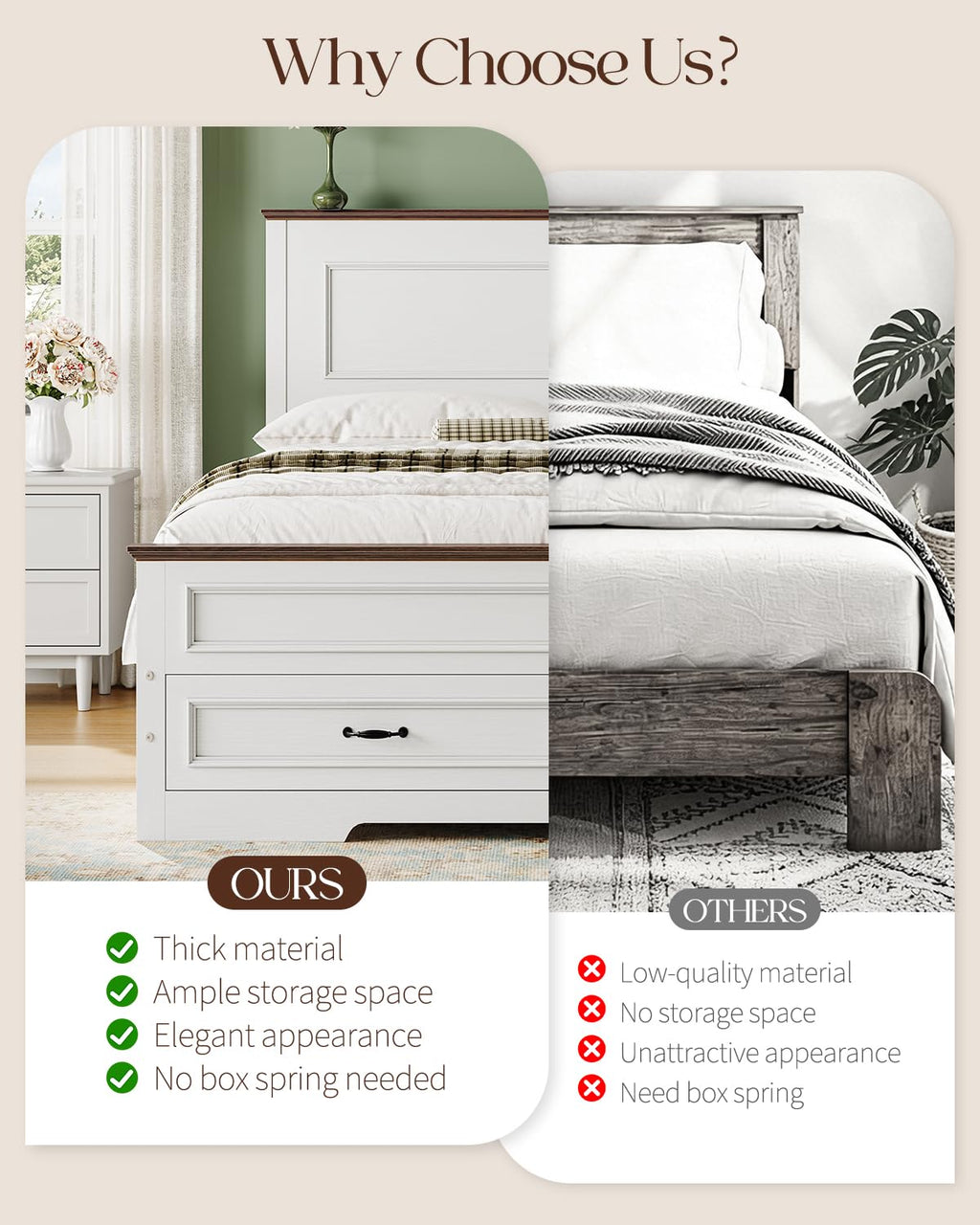 Full Size Platform Bed Frame with Headboard H139
