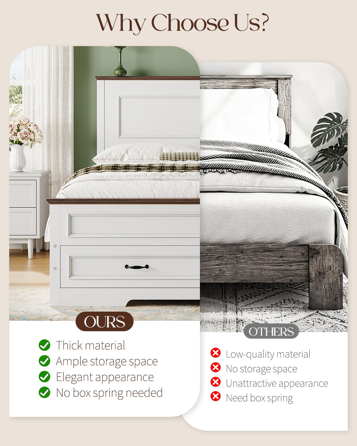 Full Size Platform Bed Frame with Headboard H139